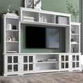 Mueble de TV de pared moderno blanco con cristal templado, apto para televisores de hasta 70", capacidad para 3 personas
