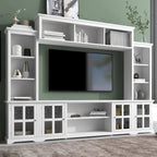 Mueble de TV de pared moderno blanco con cristal templado, apto para televisores de hasta 70", capacidad para 3 personas