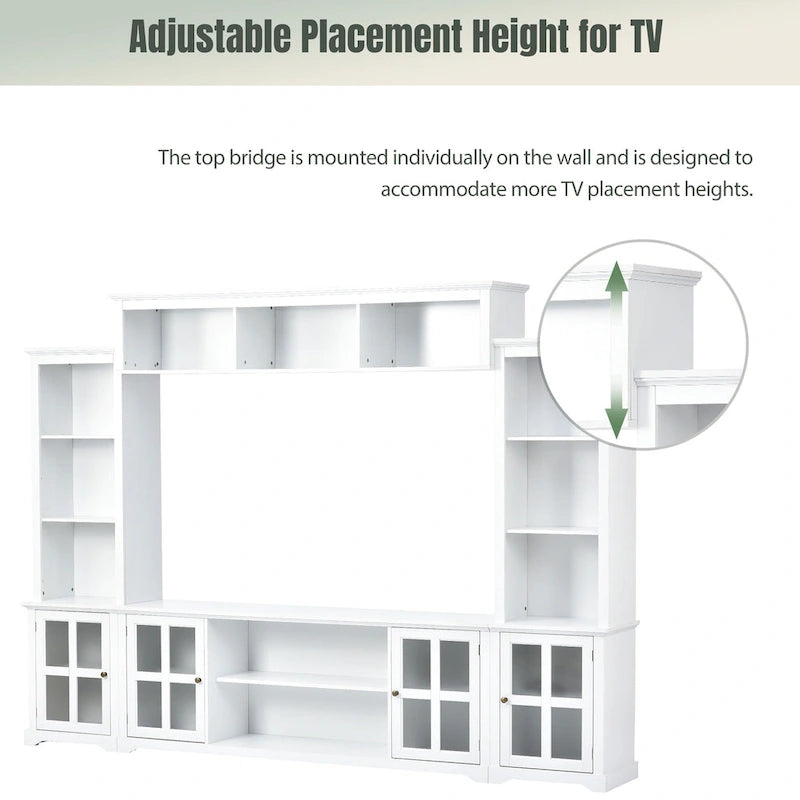 Mueble de TV de pared moderno blanco con cristal templado, apto para televisores de hasta 70", capacidad para 3 personas