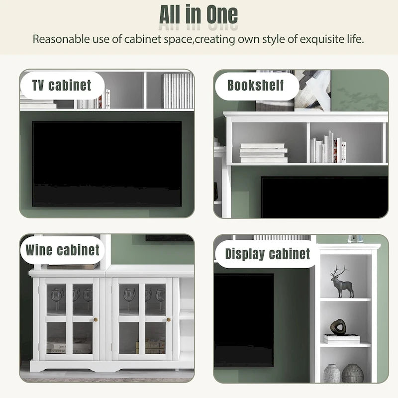 Mueble de TV de pared moderno blanco con cristal templado, apto para televisores de hasta 70", capacidad para 3 personas