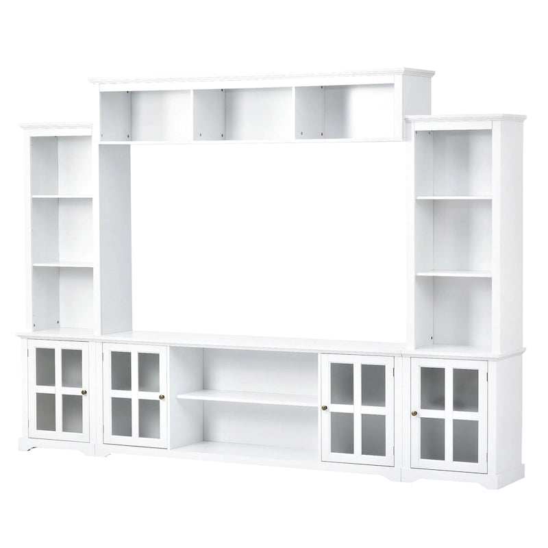 Mueble de TV de pared moderno blanco con cristal templado, apto para televisores de hasta 70", capacidad para 3 personas