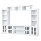 Mueble de TV de pared moderno blanco con cristal templado, apto para televisores de hasta 70", capacidad para 3 personas