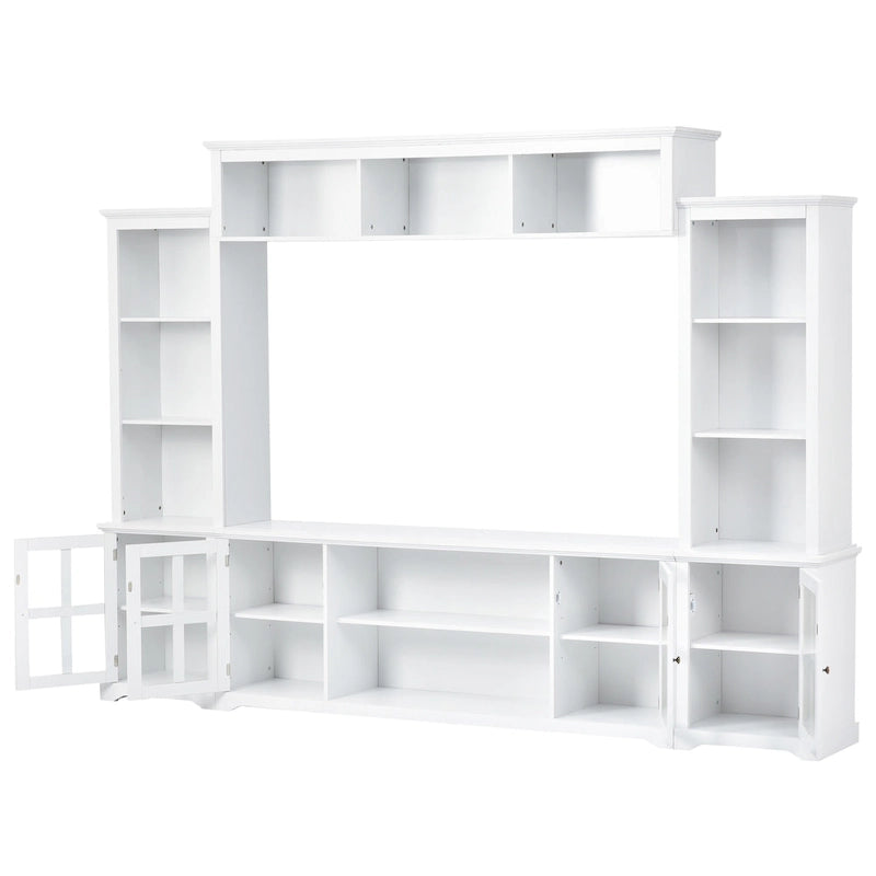 Mueble de TV de pared moderno blanco con cristal templado, apto para televisores de hasta 70", capacidad para 3 personas