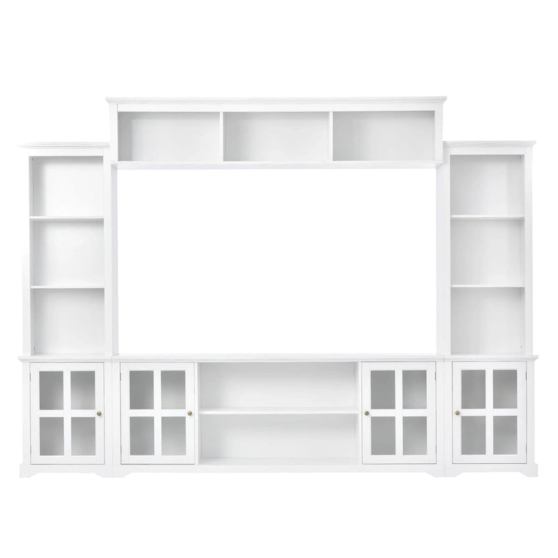 Mueble de TV de pared moderno blanco con cristal templado, apto para televisores de hasta 70", capacidad para 3 personas