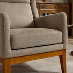 Sillón decorativo color gris topo con orejeras, sillón tapizado con respaldo alto, asiento individual