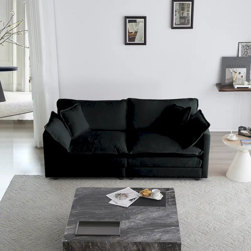 Sofá Seccional Modular Negro de Chenilla con Otomanas, 4 Piezas, Asientos para 4–5 Personas