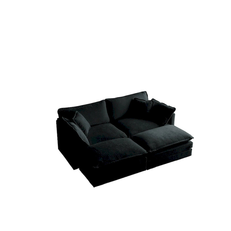 Sofá Seccional Modular Negro de Chenilla con Otomanas, 4 Piezas, Asientos para 4–5 Personas