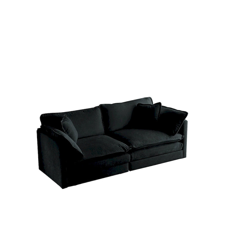 Sofá Seccional Modular Negro de Chenilla con Otomanas, 4 Piezas, Asientos para 4–5 Personas