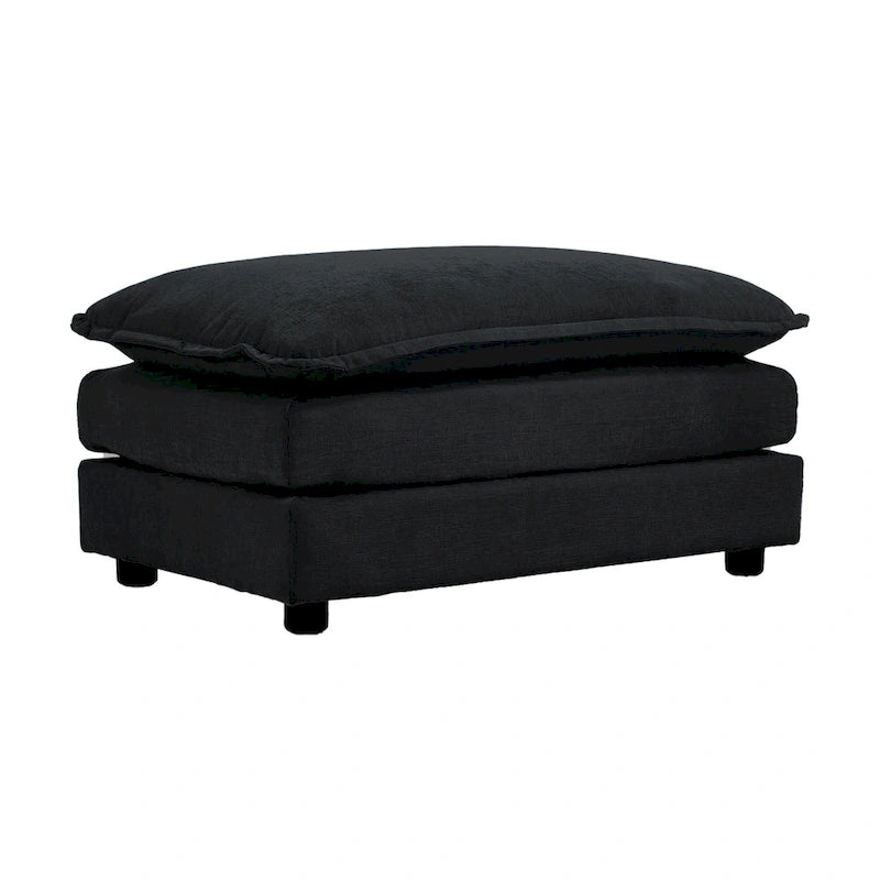 Sofá Seccional Modular Negro de Chenilla con Otomanas, 4 Piezas, Asientos para 4–5 Personas