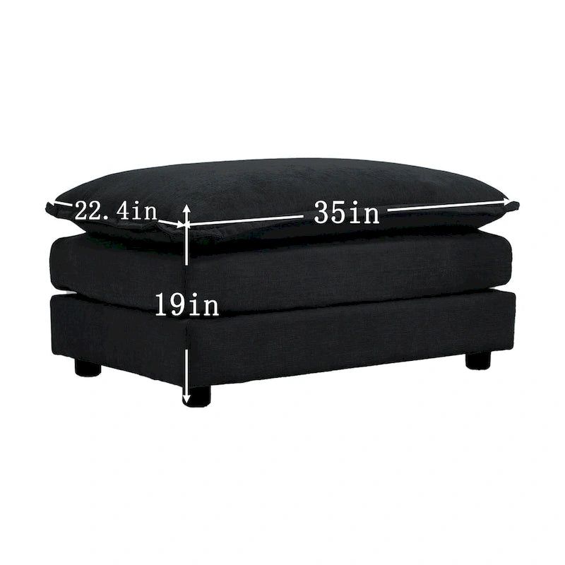 Sofá Seccional Modular Negro de Chenilla con Otomanas, 4 Piezas, Asientos para 4–5 Personas