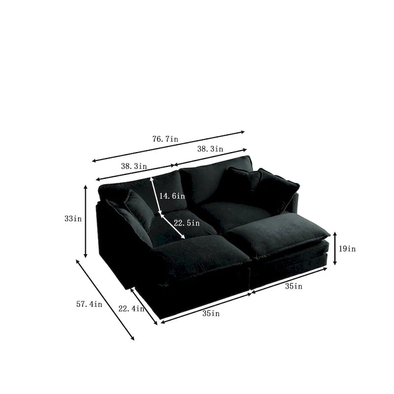 Sofá Seccional Modular Negro de Chenilla con Otomanas, 4 Piezas, Asientos para 4–5 Personas