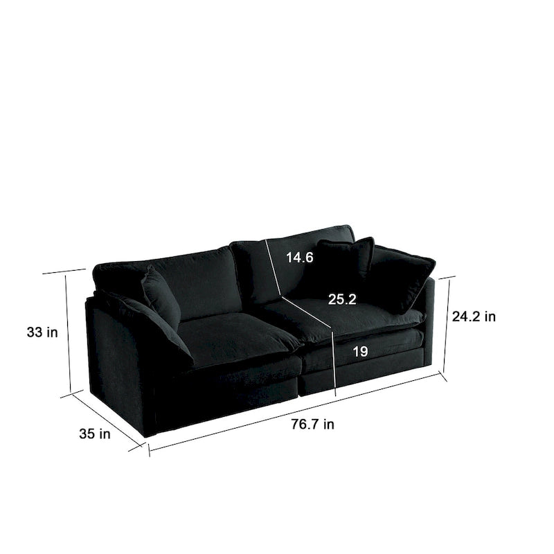Sofá Seccional Modular Negro de Chenilla con Otomanas, 4 Piezas, Asientos para 4–5 Personas