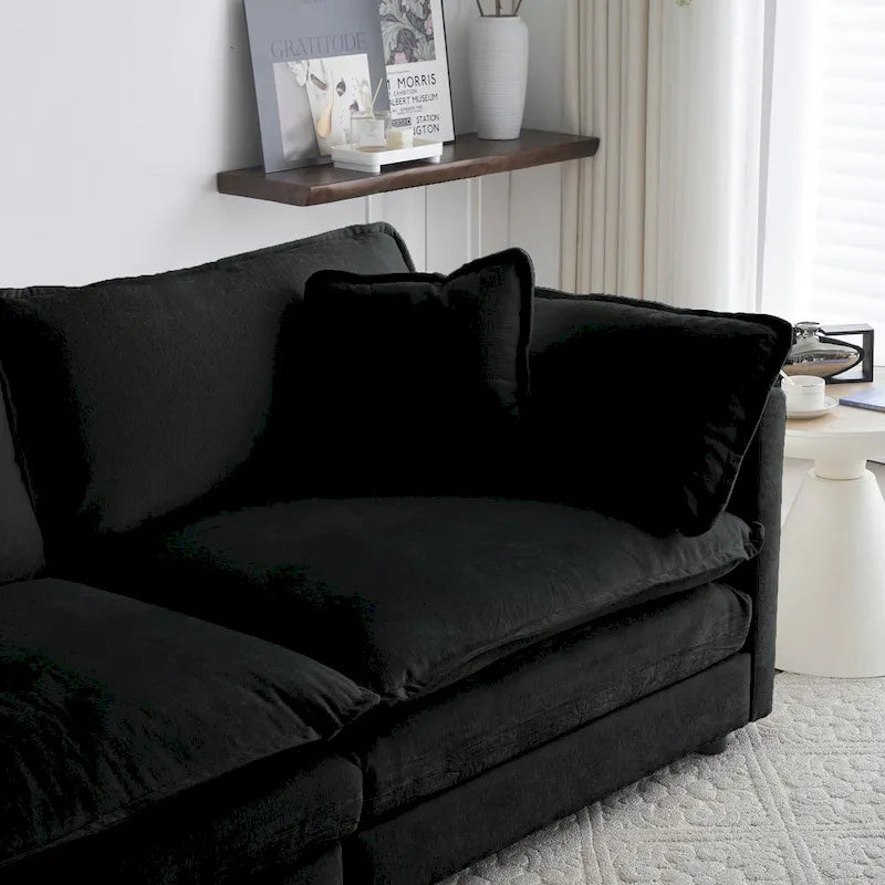 Sofá Seccional Modular Negro de Chenilla con Otomanas, 4 Piezas, Asientos para 4–5 Personas