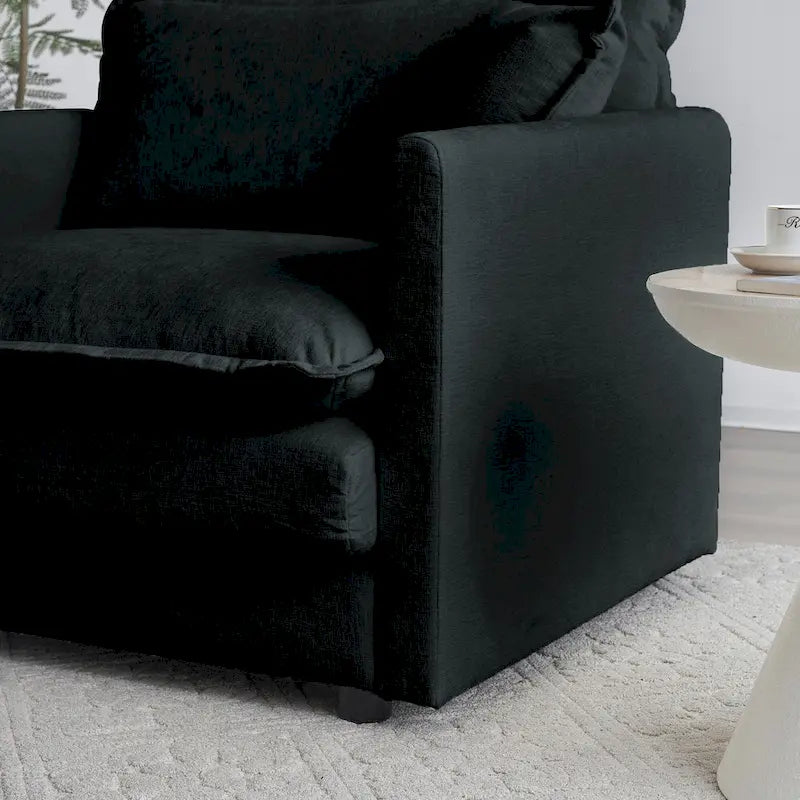 Sofá Seccional Modular Negro de Chenilla con Otomanas, 4 Piezas, Asientos para 4–5 Personas