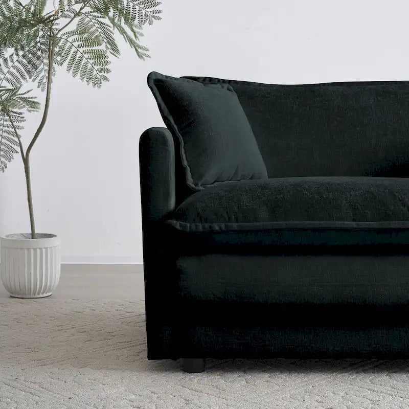 Sofá Seccional Modular Negro de Chenilla con Otomanas, 4 Piezas, Asientos para 4–5 Personas