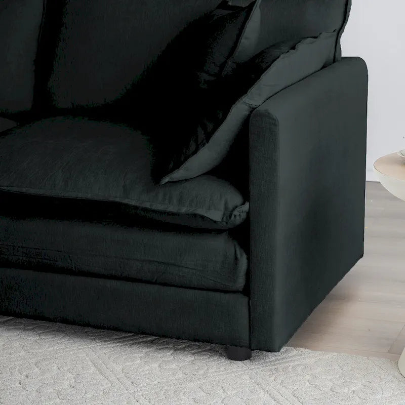 Sofá Seccional Modular Negro de Chenilla con Otomanas, 4 Piezas, Asientos para 4–5 Personas