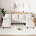 Sofá seccional de pana en forma de U, 4 plazas, beige/gris