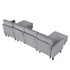 Sofá seccional de pana en forma de U, 4 plazas, beige/gris