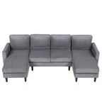 Sofá seccional de pana en forma de U, 4 plazas, beige/gris