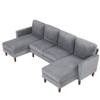 Sofá seccional de pana en forma de U, 4 plazas, beige/gris