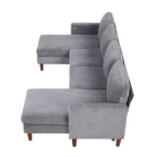 Sofá seccional de pana en forma de U, 4 plazas, beige/gris