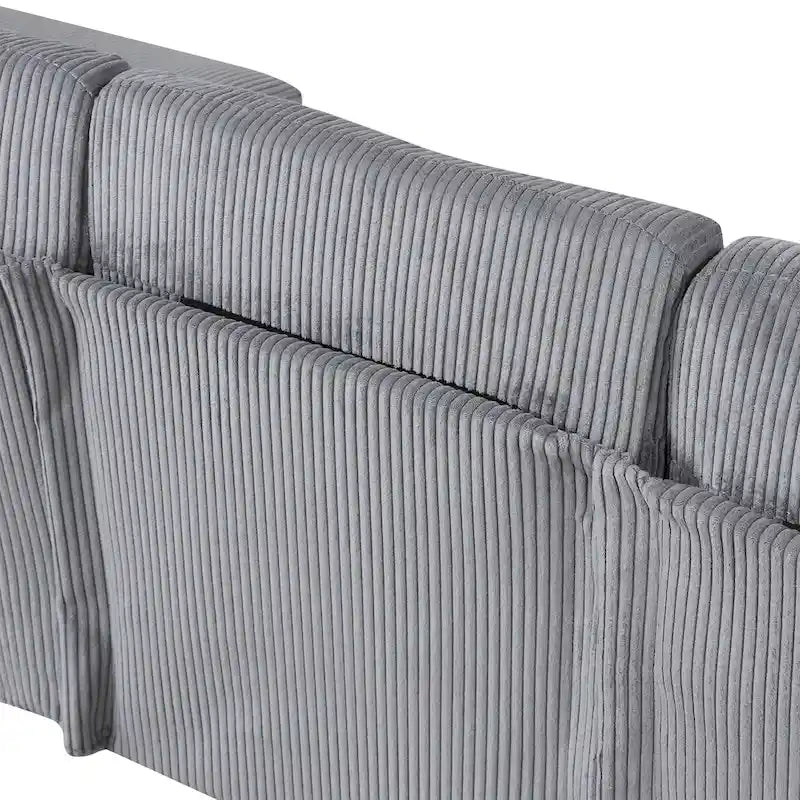 Sofá seccional de pana en forma de U, 4 plazas, beige/gris