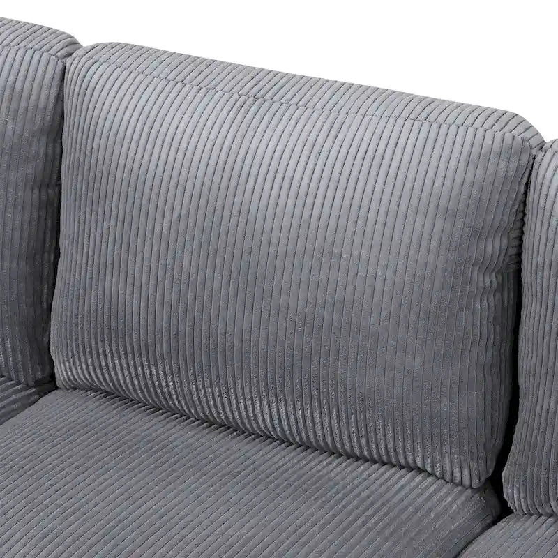 Sofá seccional de pana en forma de U, 4 plazas, beige/gris