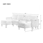 Sofá seccional de pana en forma de U, 4 plazas, beige/gris