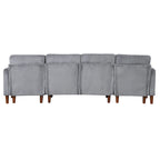 Sofá seccional de pana en forma de U, 4 plazas, beige/gris