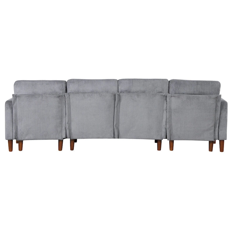 Sofá seccional de pana en forma de U, 4 plazas, beige/gris