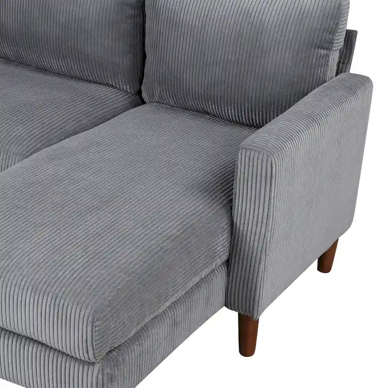 Sofá seccional de pana en forma de U, 4 plazas, beige/gris
