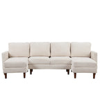 Sofá seccional de pana en forma de U, 4 plazas, beige/gris
