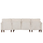 Sofá seccional de pana en forma de U, 4 plazas, beige/gris