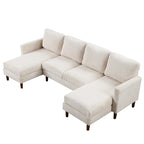 Sofá seccional de pana en forma de U, 4 plazas, beige/gris