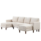 Sofá seccional de pana en forma de U, 4 plazas, beige/gris