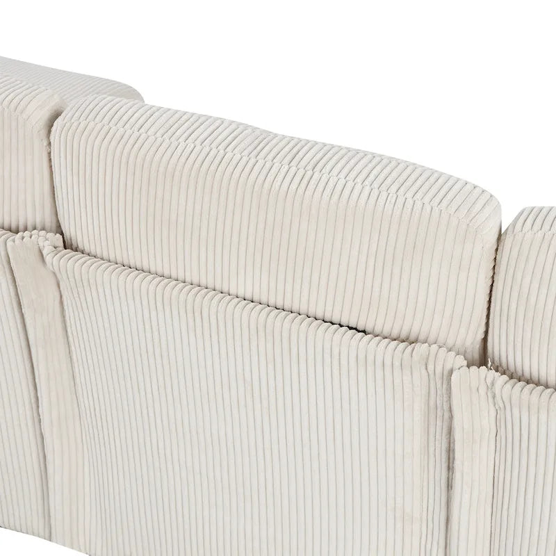 Sofá seccional de pana en forma de U, 4 plazas, beige/gris