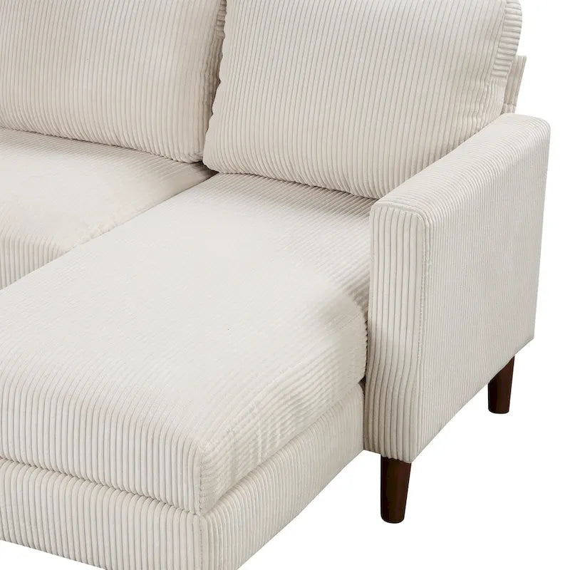 Sofá seccional de pana en forma de U, 4 plazas, beige/gris