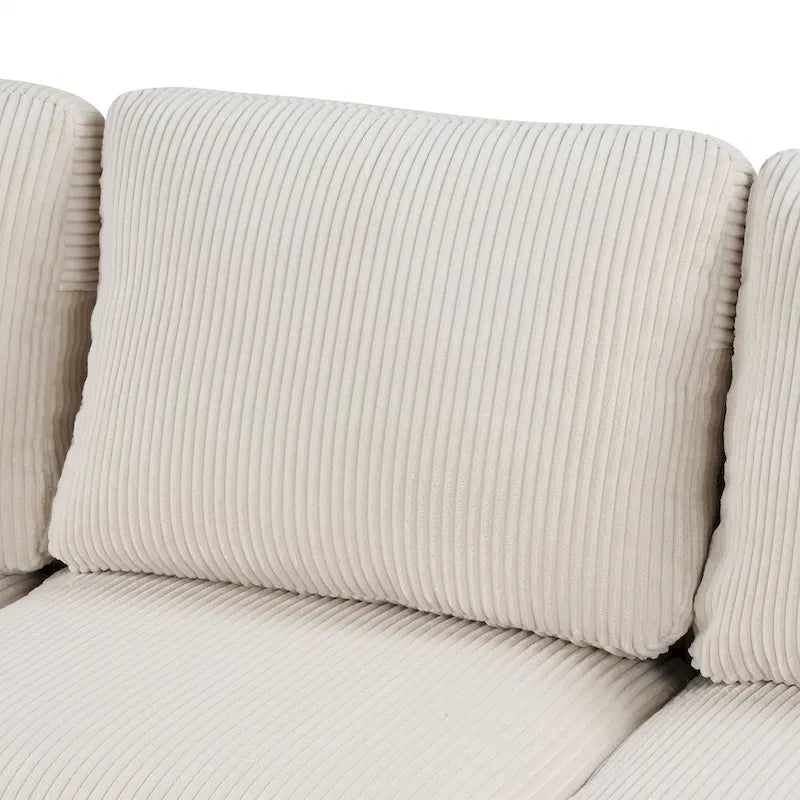 Sofá seccional de pana en forma de U, 4 plazas, beige/gris