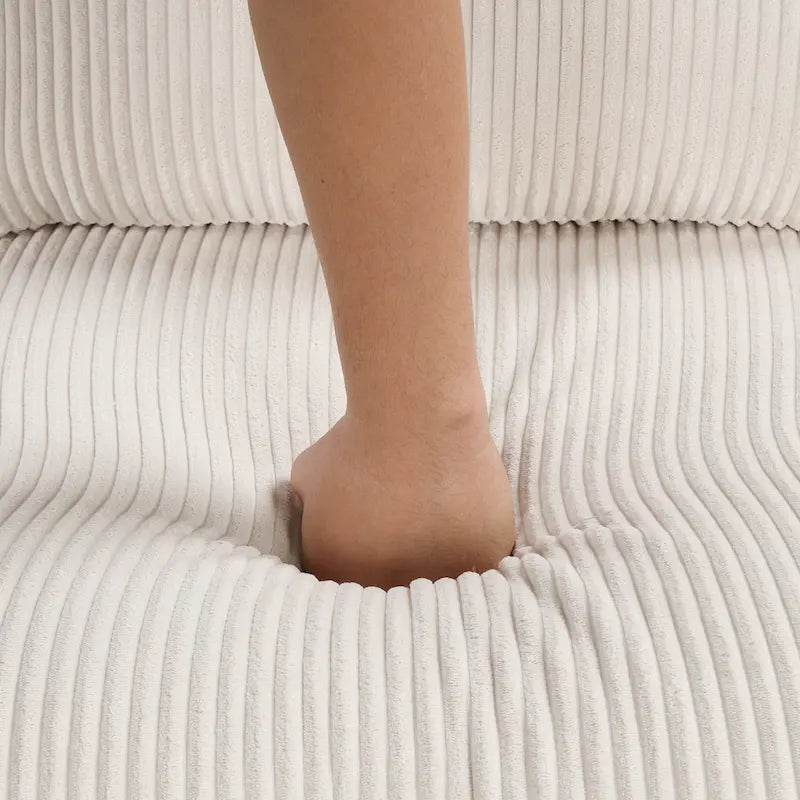 Sofá seccional de pana en forma de U, 4 plazas, beige/gris