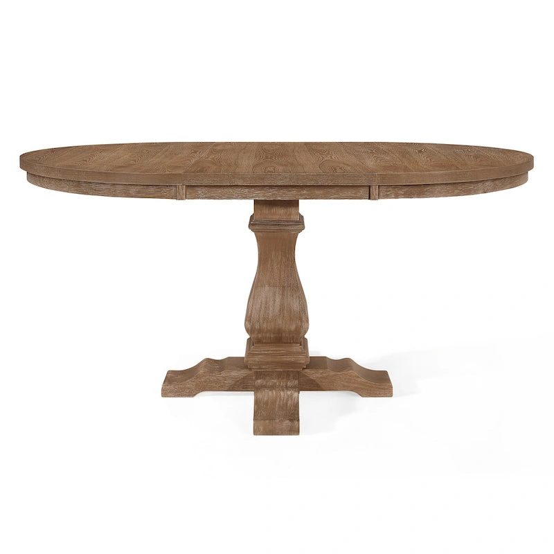 Juego de comedor redondo de 5 piezas de tela color beige natural y madera de caucho, para 4 personas