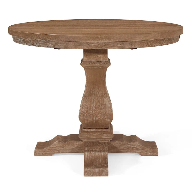 Juego de comedor redondo de 5 piezas de tela color beige natural y madera de caucho, para 4 personas