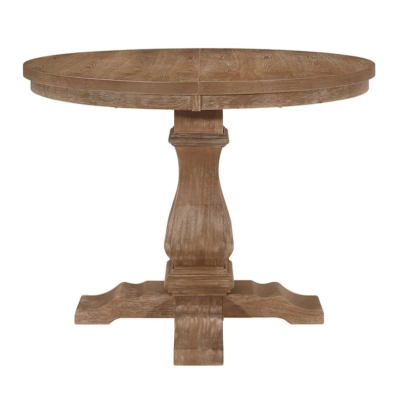 Juego de comedor redondo de 5 piezas de tela color beige natural y madera de caucho, para 4 personas