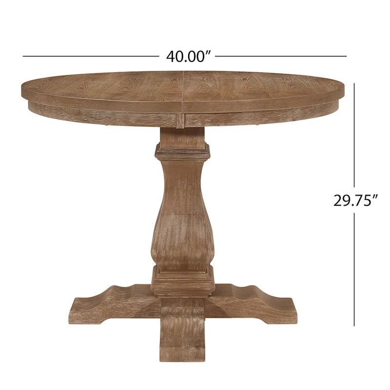 Juego de comedor redondo de 5 piezas de tela color beige natural y madera de caucho, para 4 personas