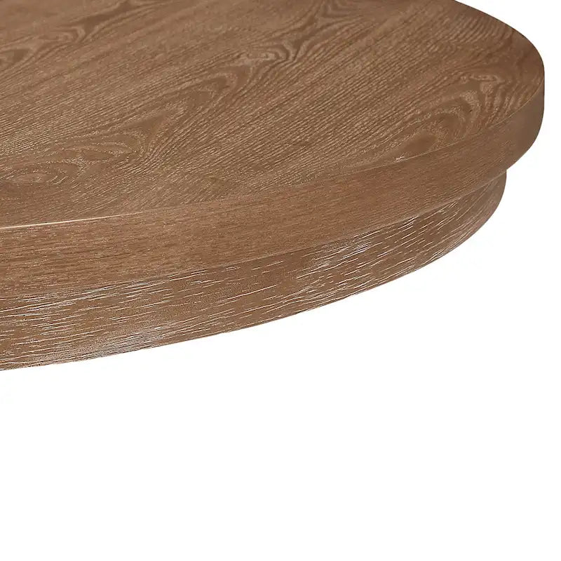 Juego de comedor redondo de 5 piezas de tela color beige natural y madera de caucho, para 4 personas