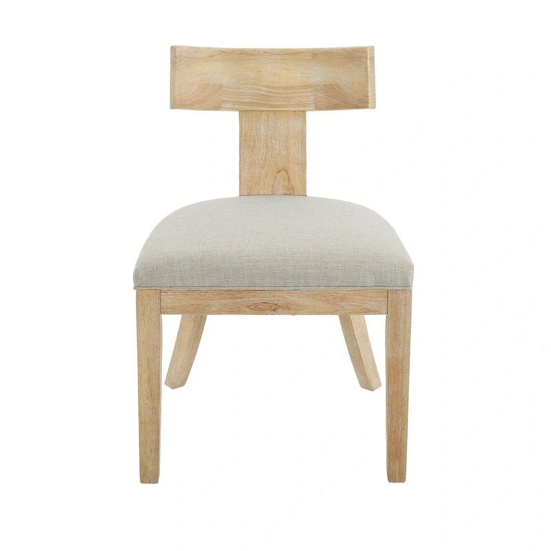 Juego de comedor redondo de 5 piezas de tela color beige natural y madera de caucho, para 4 personas