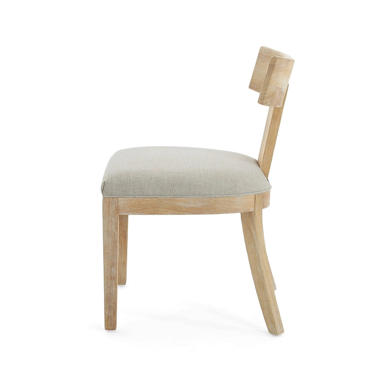 Juego de comedor redondo de 5 piezas de tela color beige natural y madera de caucho, para 4 personas