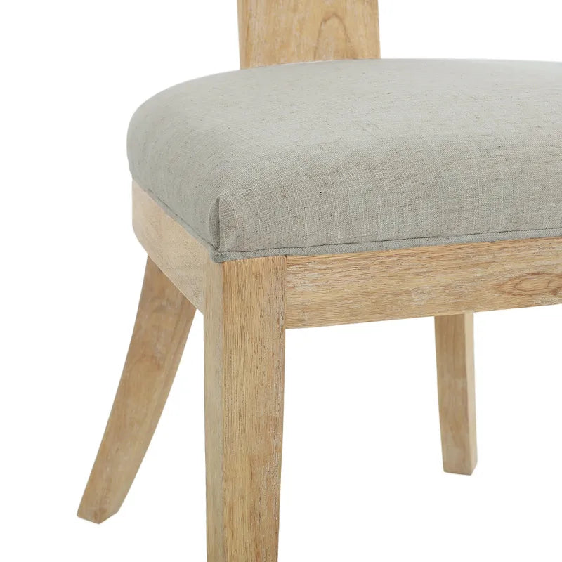 Juego de comedor redondo de 5 piezas de tela color beige natural y madera de caucho, para 4 personas