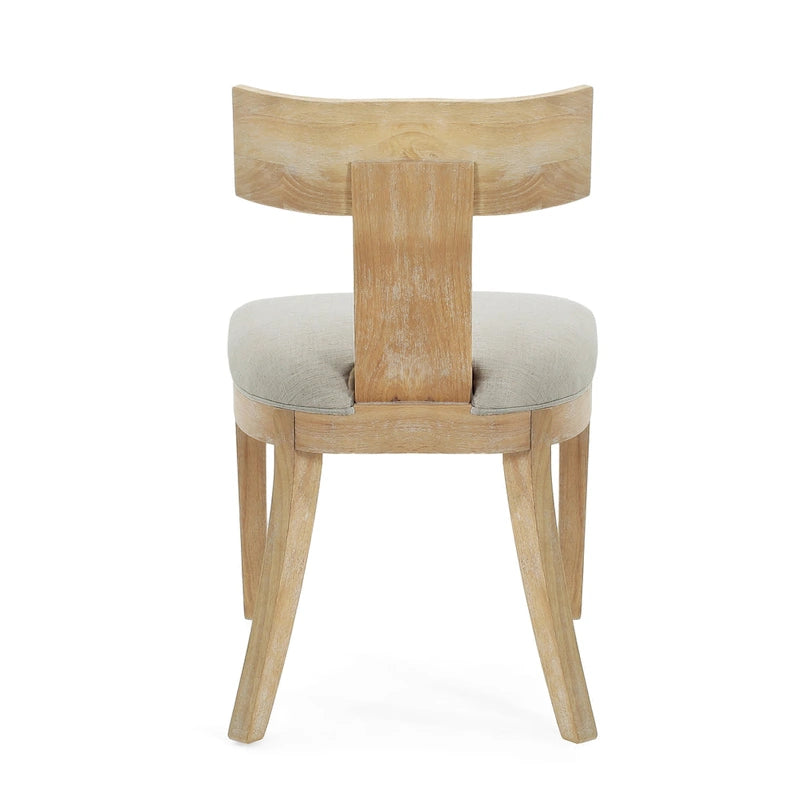 Juego de comedor redondo de 5 piezas de tela color beige natural y madera de caucho, para 4 personas