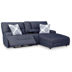 Seccional Reclinable Eléctrico de 3 Asientos de Poliéster Azul con Chaise