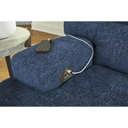 Seccional Reclinable Eléctrico de 3 Asientos de Poliéster Azul con Chaise